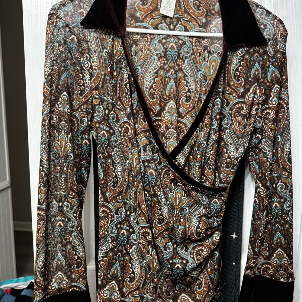 Paisley Long Sleeve Wrap Top